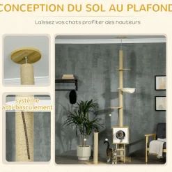 Arbres à chat 2 pièces style nordique - hauteur réglable 225-285H cm - multi-équipement - panneaux aspect chêne clair jute