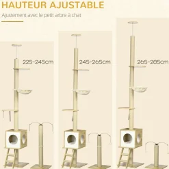Arbres à chat 2 pièces style nordique - hauteur réglable 225-285H cm - multi-équipement - panneaux aspect chêne clair jute