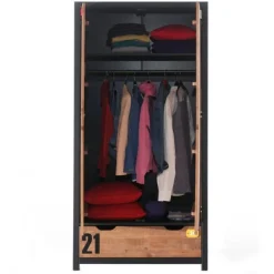 Armoire 2 Portes Alex 200cm Marron & Noir