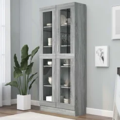 Armoire a vitrine Sonoma gris 82,5x30,5x185,5cm Bois ingenierie