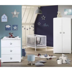 Armoire chambre bébé 2 portes NEW BASIC Boutons Etoile Gris