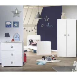 Armoire chambre bébé 2 portes NEW BASIC Boutons Etoile Gris