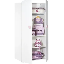 Armoire chambre bébé 2 portes NEW BASIC Boutons C&oelig;ur Rose