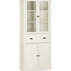 Armoire de cuisine buffet haut 4 portes grand tiroir coulissant dim. 76L x 40l x 182H cm panneaux crème verre