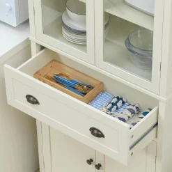 Armoire de cuisine buffet haut 4 portes grand tiroir coulissant dim. 76L x 40l x 182H cm panneaux crème verre