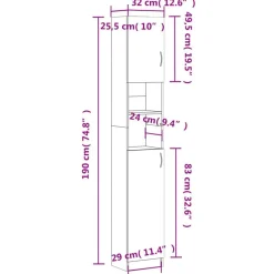 Armoire de salle de bain Blanc 32x25,5x190 cm Bois d'ingenierie