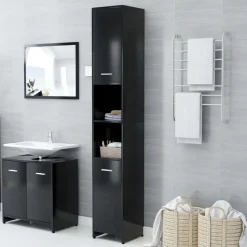Armoire de salle de bain Noir 30x30x183,5 cm Bois d'ingenierie