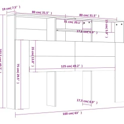Armoire de tete de lit Chene fume 160x19x103,5 cm