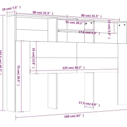 Armoire de tete de lit Gris beton 160x19x103,5 cm