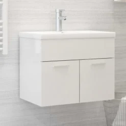 Armoire d'evier Blanc brillant 60x38,5x46 cm Bois d'ingenierie