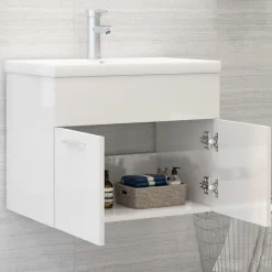 Armoire d'evier Blanc brillant 60x38,5x46 cm Bois d'ingenierie