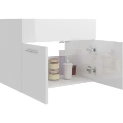 Armoire d'evier Blanc brillant 60x38,5x46 cm Bois d'ingenierie