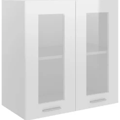 Armoire en verre suspendue Blanc brillant Bois d'ingenierie