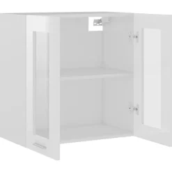 Armoire en verre suspendue Blanc brillant Bois d'ingenierie