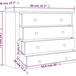 Armoire laterale Blanc 80x40x73 cm Pin Assortiment Panama