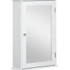 Armoire murale de salle de bain avec miroir - armoire à glace - placard de rangement toilettes - 1 porte, 2 étagères - verre MDF blanc