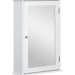 Armoire murale de salle de bain avec miroir - armoire à glace - placard de rangement toilettes - 1 porte, 2 étagères - verre MDF blanc
