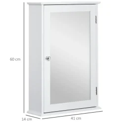 Armoire murale de salle de bain avec miroir - armoire à glace - placard de rangement toilettes - 1 porte, 2 étagères - verre MDF blanc