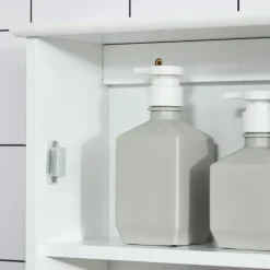 Armoire murale de salle de bain avec miroir - armoire à glace - placard de rangement toilettes - 1 porte, 2 étagères - verre MDF blanc