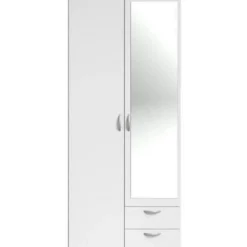 Armoire VARIA - Décor blanc - 2 portes battantes + 1 miroir + 2 tiroirs - L 81 x H 185 x P 51 cm - PARISOT
