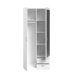 Armoire VARIA - Décor blanc - 2 portes battantes + 1 miroir + 2 tiroirs - L 81 x H 185 x P 51 cm - PARISOT