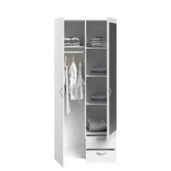 Armoire VARIA - Décor blanc - 2 portes battantes + 1 miroir + 2 tiroirs - L 81 x H 185 x P 51 cm - PARISOT