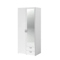 Armoire VARIA - Décor blanc - 2 portes battantes + 1 miroir + 2 tiroirs - L 81 x H 185 x P 51 cm - PARISOT