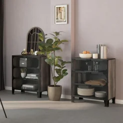 Armoires de rangement 2 pcs Gris 72x36x82 cm Metal et MDF