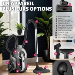 Aspirateur VC900, 900 W, sans sac, sols durs et tapis