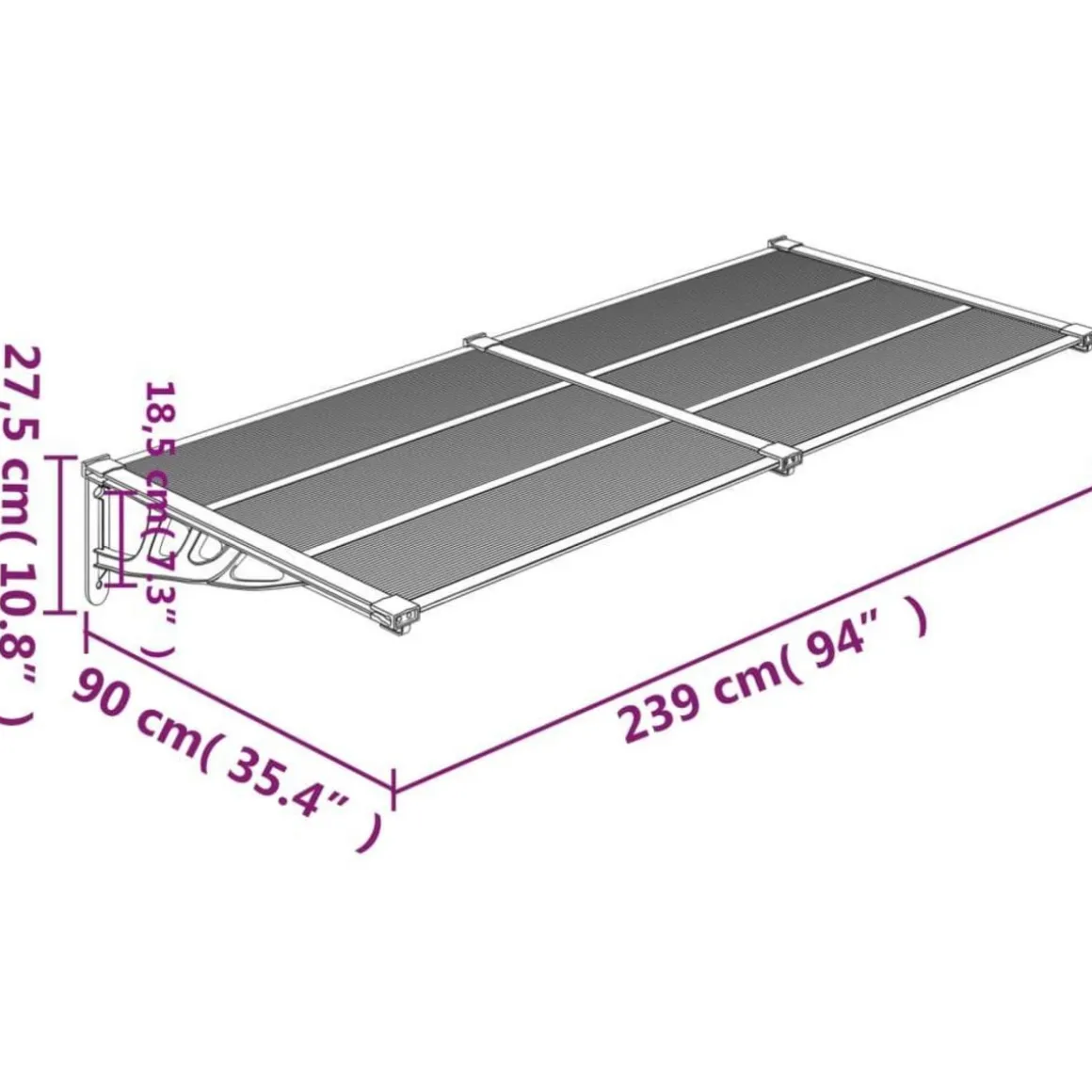 Auvent de porte Gris et transparent 239x90 cm Polycarbonate