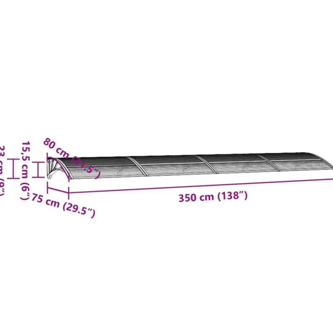 Auvent de porte Noir 350x75 cm Polycarbonate