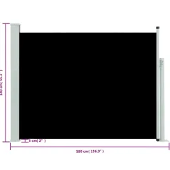 Auvent lateral retractable de patio 140x500 cm Noir