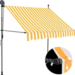 Auvent manuel retractable avec LED 200 cm Blanc et orange