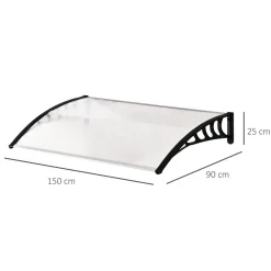 Auvent marquise de porte design voûté arrondi dim. 150L x 90l x 25H cm polycarbonate PP noir