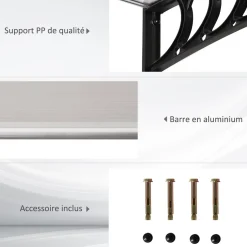 Auvent marquise de porte design voûté arrondi dim. 150L x 90l x 25H cm polycarbonate PP noir