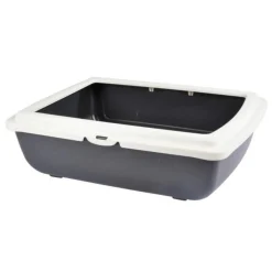 Bac à Litière pour Chat Bicolore 46cm Gris & Ivoire