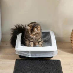 Bac à Litière pour Chat Bicolore 46cm Gris & Ivoire