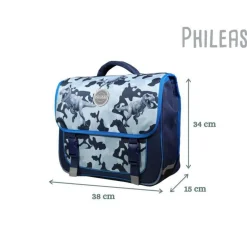 BAGTROTTER Cartable 38 cm Phileas Dinosaures Bleu - Le Plus Confortable des Cartables - Ergonomie/Confort/Sécurité - Système Smart Comfort