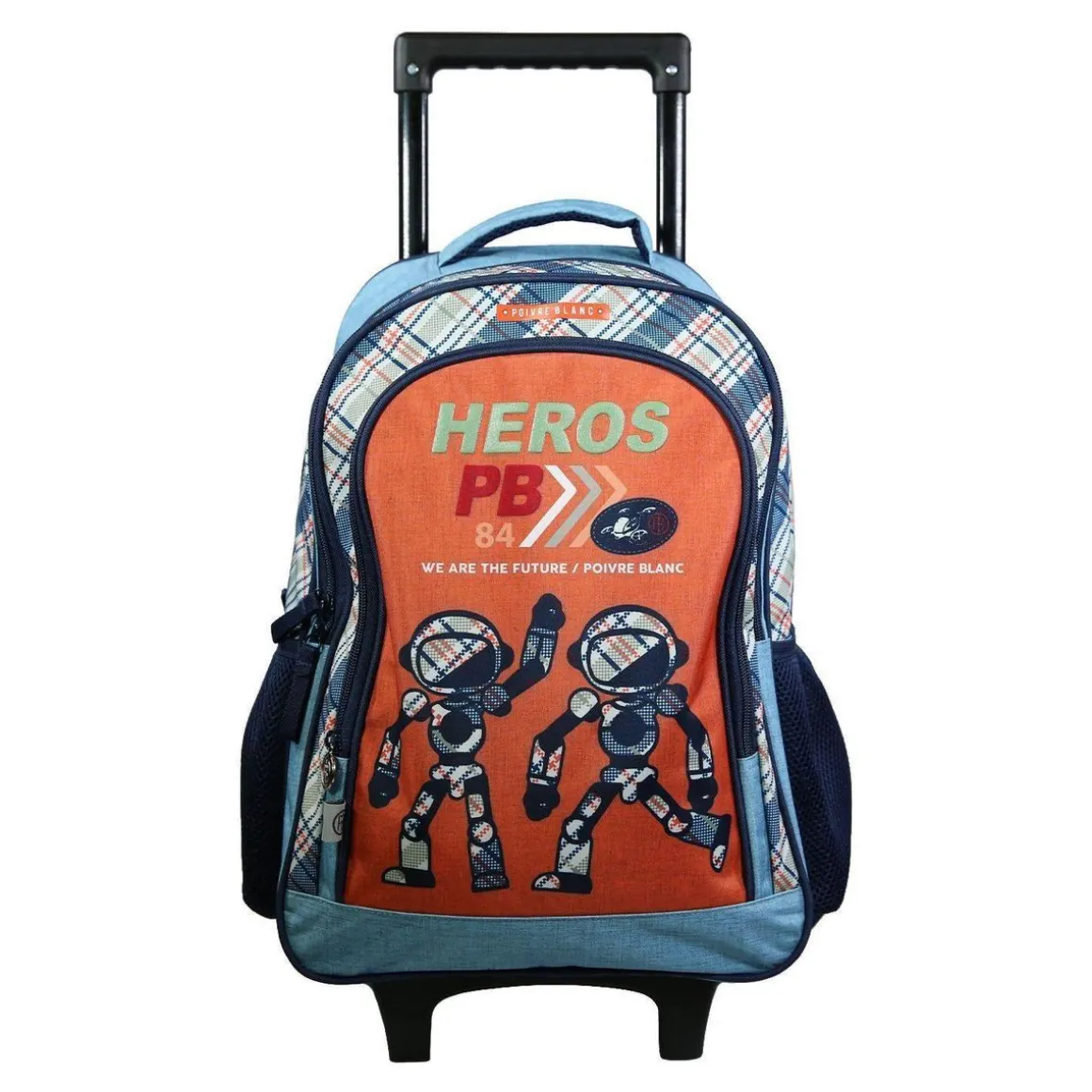 BAGTROTTER Sac à dos à roulettes Poivre Blanc Robots Orange