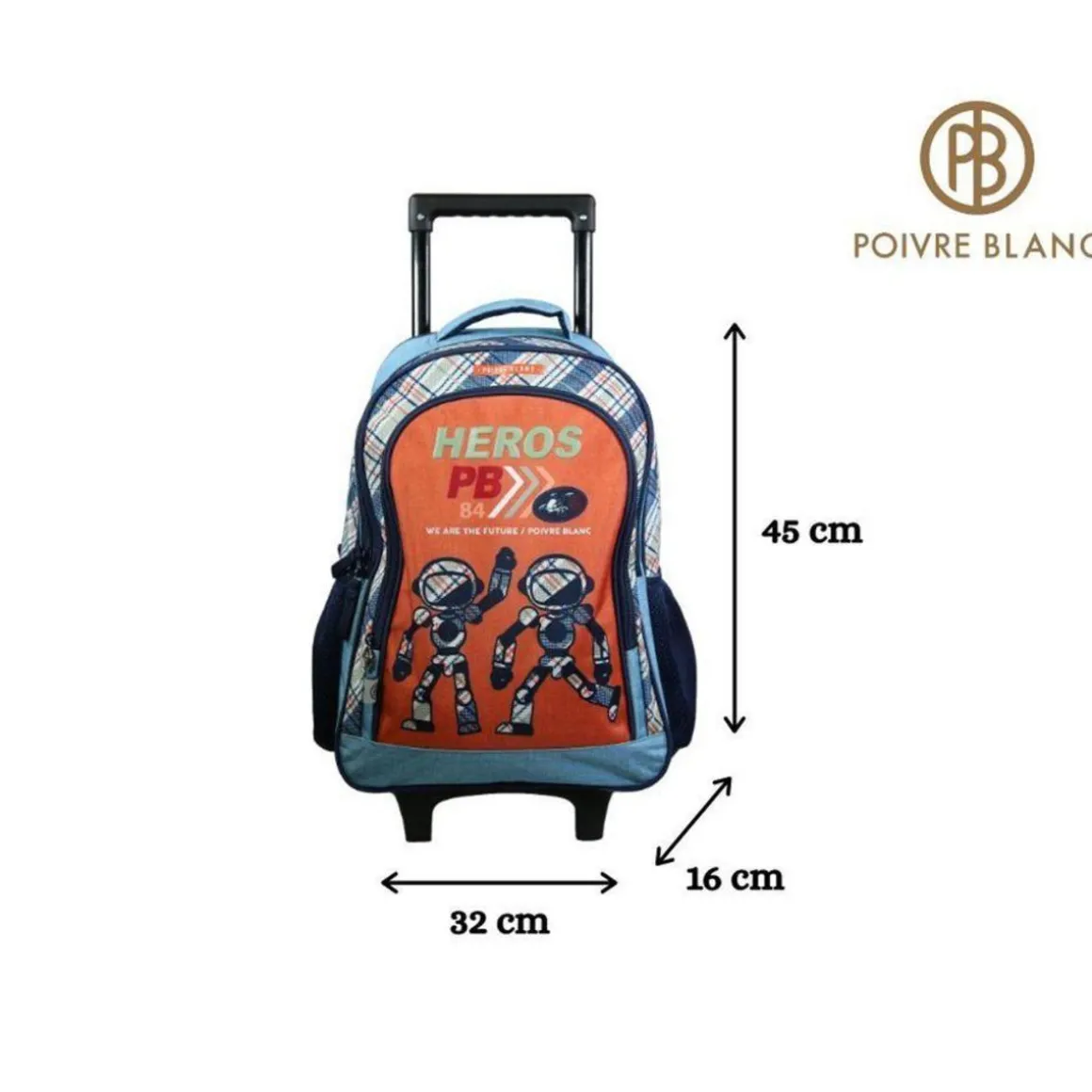 BAGTROTTER Sac à dos à roulettes Poivre Blanc Robots Orange