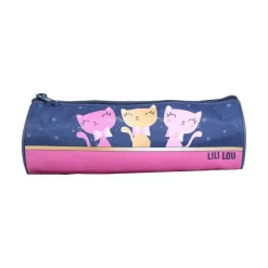 BAGTROTTER Trousse scolaire ronde Lili Lou 3 chats Bleue