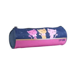 BAGTROTTER Trousse scolaire ronde Lili Lou 3 chats Bleue