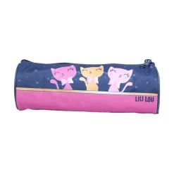 BAGTROTTER Trousse scolaire ronde Lili Lou 3 chats Bleue