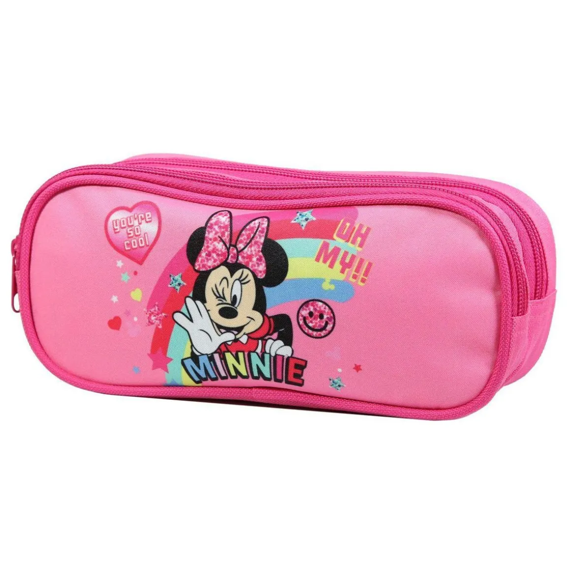 BAGTROTTER Trousse scolaire 2 compartiments Disney Minnie Rose Arc en ciel
