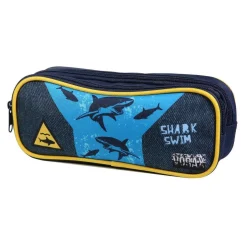 BAGTROTTER Trousse scolaire 2 compartiments Vorax Bleue Requins