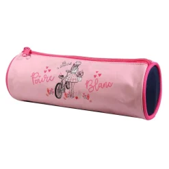 BAGTROTTER Trousse scolaire ronde Poivre Blanc Rose