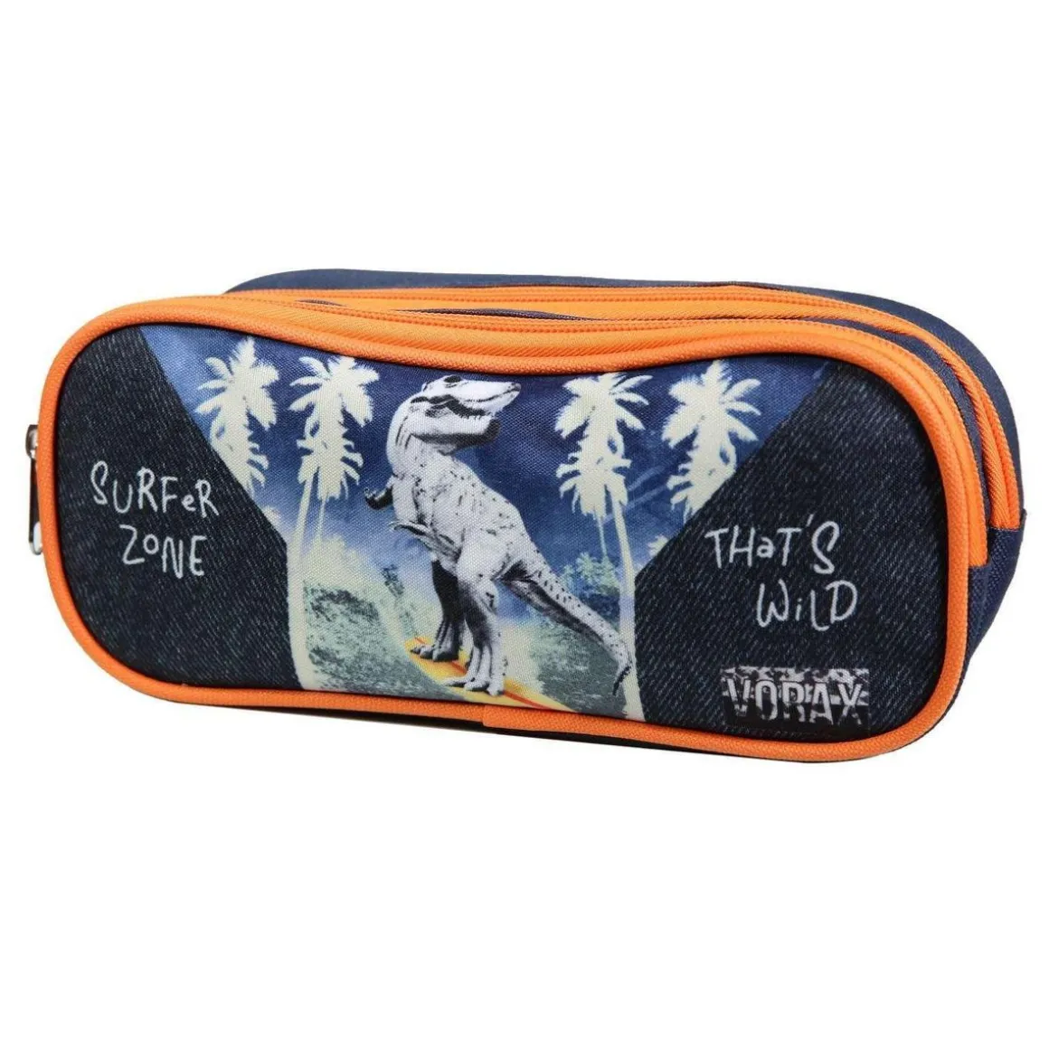 BAGTROTTER Trousse scolaire 2 compartiments Vorax Dinosaure Bleue