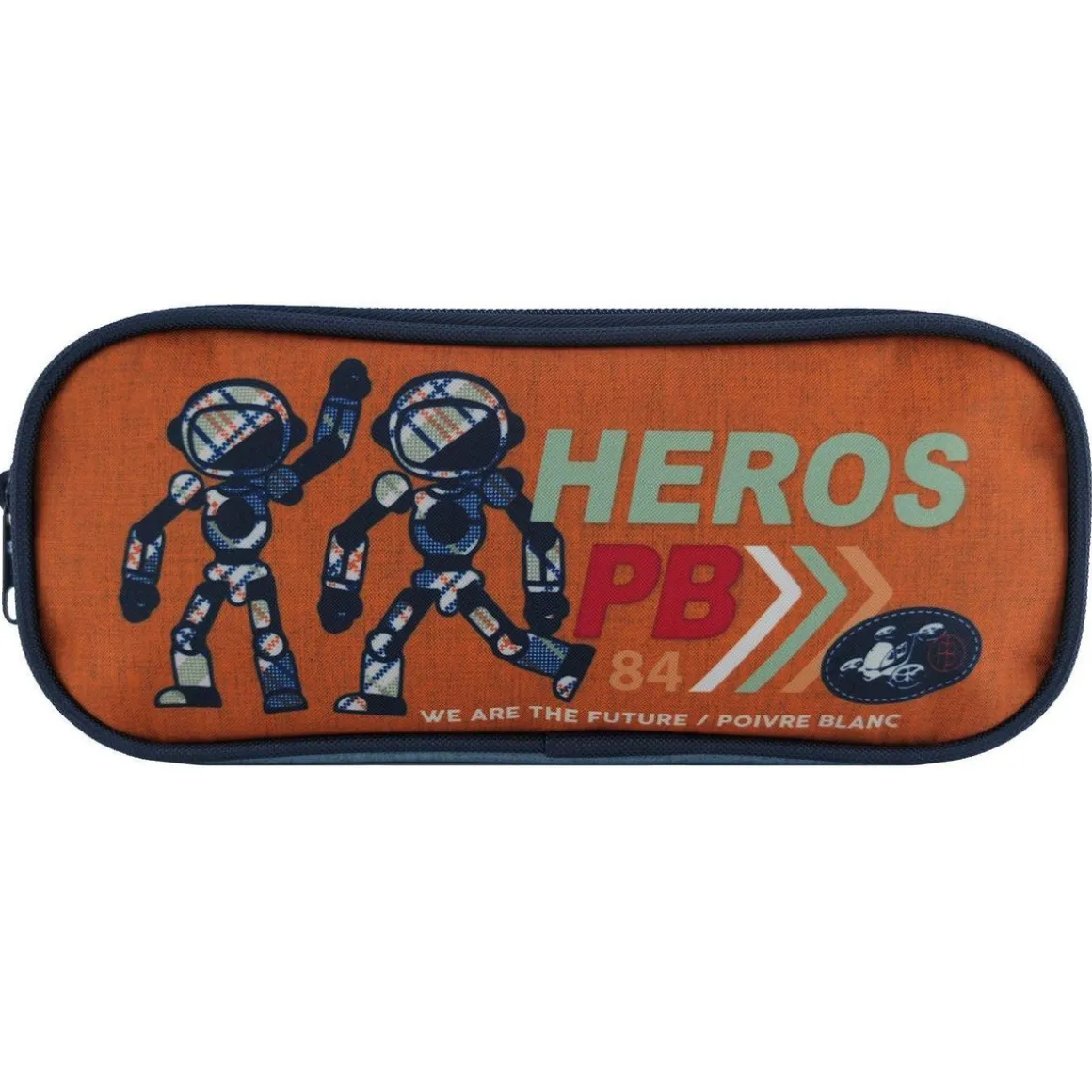 BAGTROTTER Trousse scolaire 2 compartiments Poivre Blanc Robots Orange