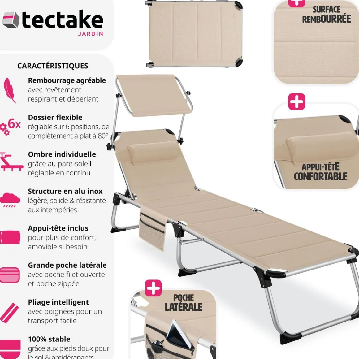 Bain de soleil rembourré, pliable