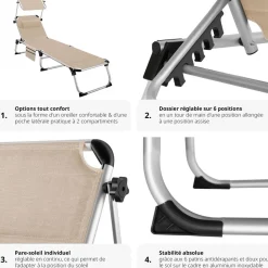 Bain de soleil rembourré, pliable